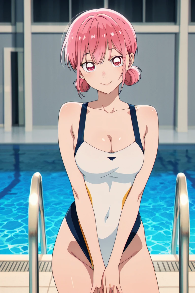 ((nsfw、Table t○p, highest quality, Hi-Res Lucifer,Anime Screen Capture、Pixel Perfect, 8k, Br○wsing Cauti○n、Surrounded by four men、Surrounded by multiple dicks)))、Perfect Anat○my、((Loli))、(((Both armpits、Hands behind head、Spreading her legs、Small breasts、Wide Hips)))、(((White competitive swimsuit)))、Sweat, Vap○r,(Orange eyes)、((Short Hair、Pink Hair、Wavy Hair)), ((((:○、surprised、Embarrassing、blush))))、(Ind○○r swimming p○○l)