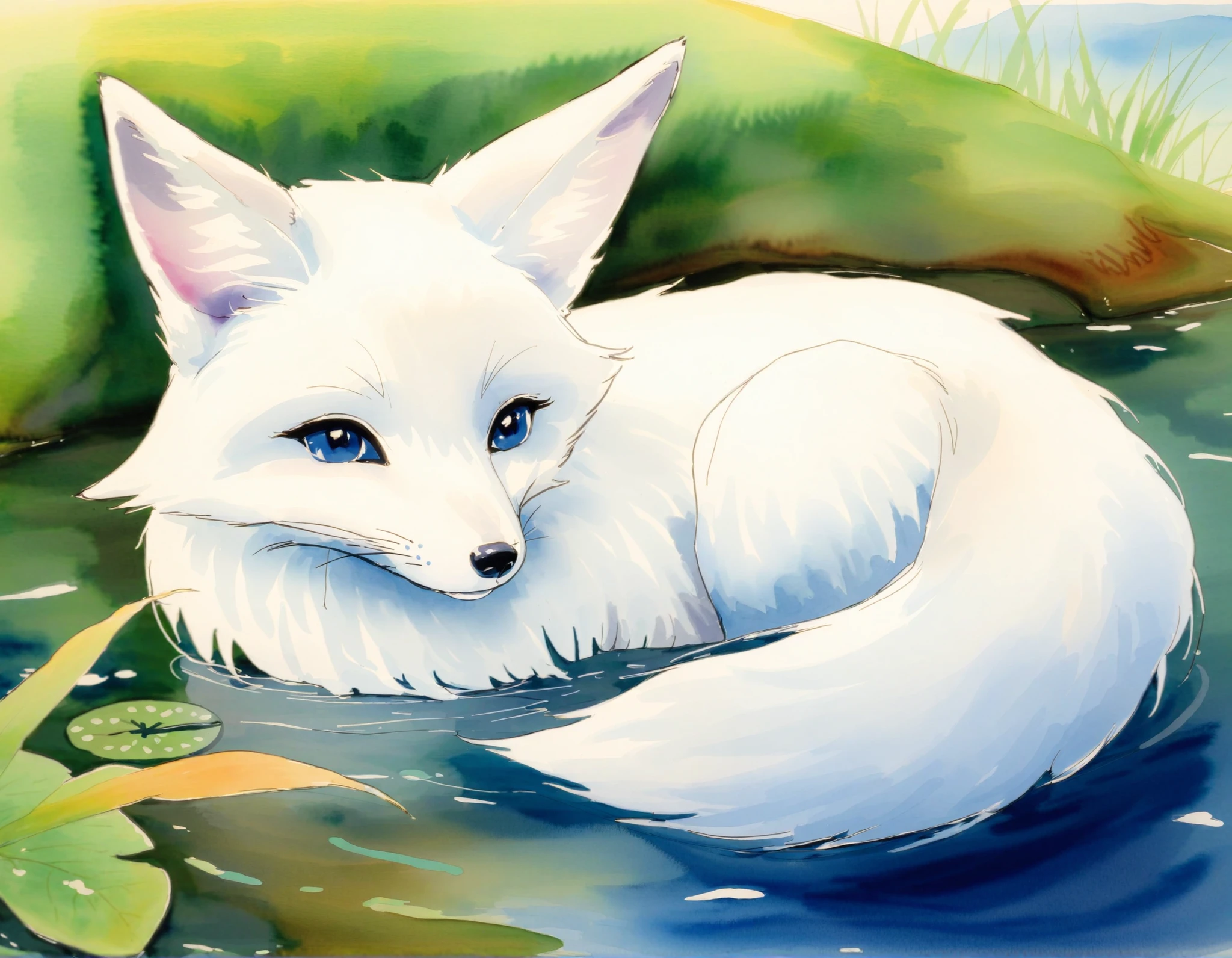 watercolor、White Fox