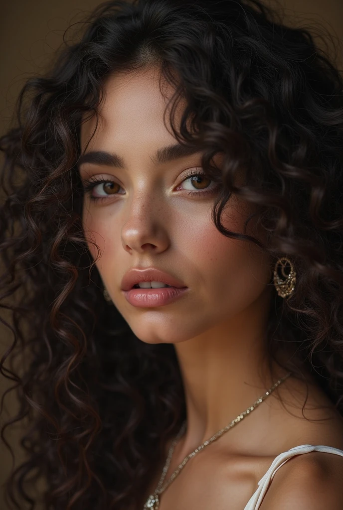 Very mature and curly brunette girl