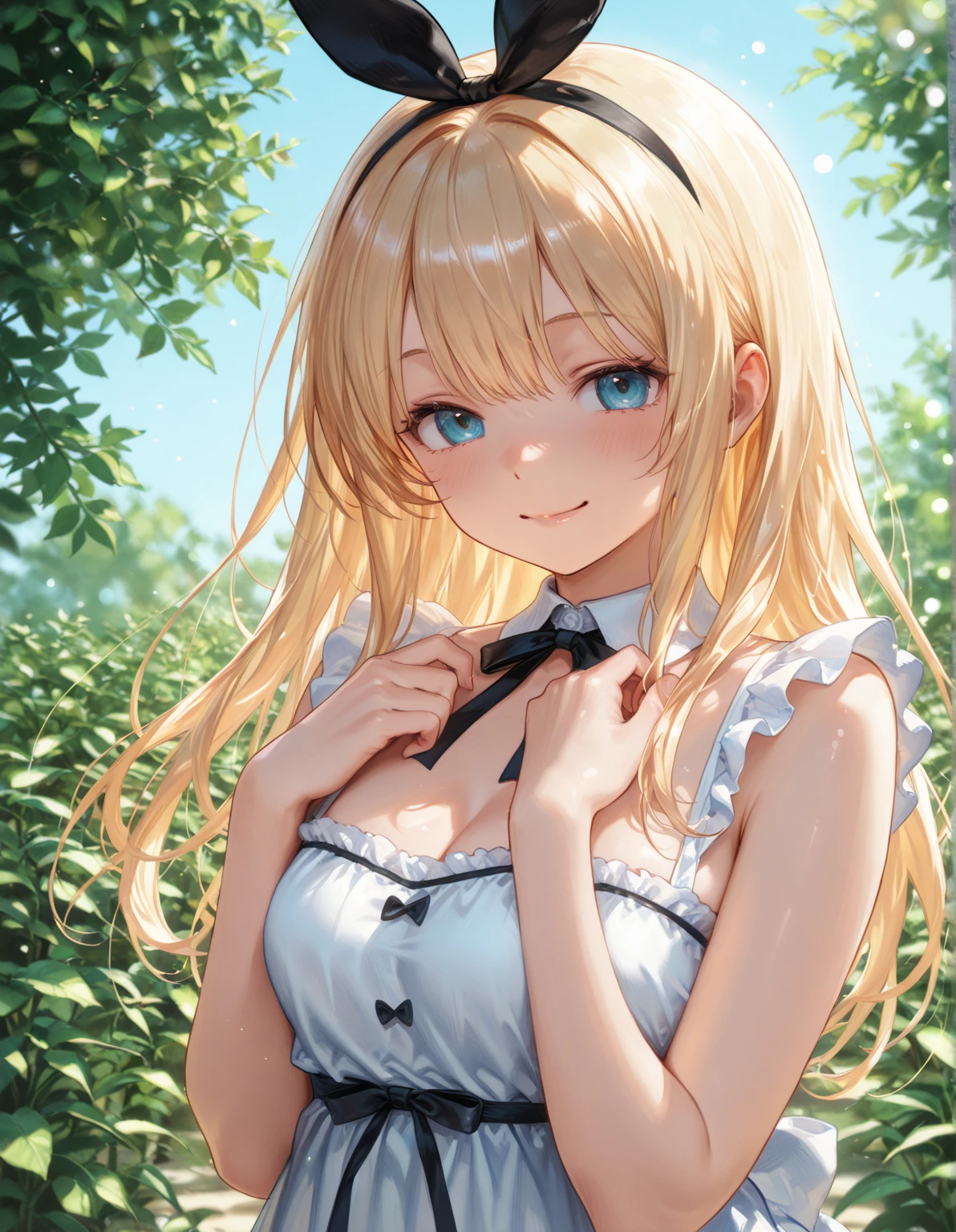Absurd, Ultra-detailed,Bright colors, Very beautiful and detailed anime faces and eyes, View from the front, ;d, Shiny_skin,Age 25, , Sheer white 、Black socks、Checkered skirt Stylish bra, Asymmetrical bangs, Blonde hair in short pigtails, Shiny髪, Boobs Delicate Beautiful Face, blush、(Deep blue eyes:1.3)、evening、There are many rice fields, Sunset over many fields、Orange View、Small Necklace、