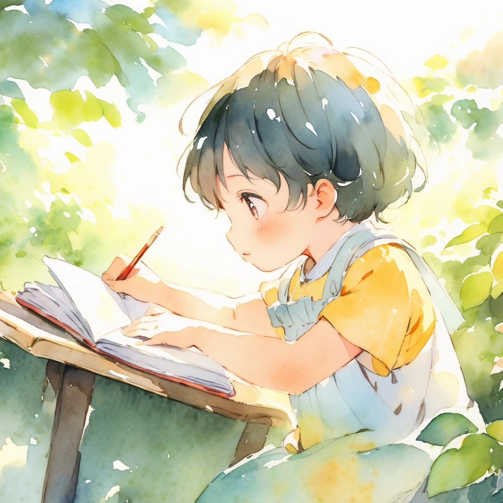 A boy about 4 years old playing with a monkey Picture books Watercolor