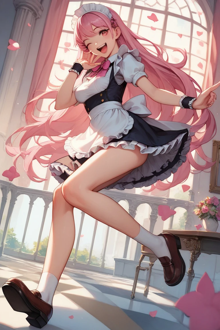 (La mejor calidad,A high resolution,Ultra - detallado,actual),Selena Gómez She looks mostly the same as her game counterpart. However, she now has mint-blue eyes, her gloves are now white,( and the flounces on her dress are lighter with a shine while the skirt is darker:1.4) . (She also has light pink and white tights that resemble candy canes and dark purplish-pink Mary Jane flats:1.4) . SPARKLE; Glitter, (skirt lifted by itself: 1.1), (skirt lift: 1.3), (showing white panties: 1.3), More detailed 8K.motor irreal:1.4,UHD,La mejor calidad:1.4, fotorrealista:1.4, textura de la piel:1.4, obra maestra:1.8,obra-prima, mejor calidad,objeto Objeto], (detailed face features:1.3),(Las proporciones correctas),(Ojos hermosos azules),  (pose vaquero), ,(Fondo de ruinas de mazmorra en ruinas:1.4 ), (skirt lifted by itself: 1.1), (skirt lift: 1.3), (showing white panties: 1.3),( iluminación cinematográfica :1.4), (colores brillantes), (Selena Gómez :1.4),( Selena Gómez V2.1), (dedos perfecto :1.4), (anatomía perfecta :1.4),( sailorvenus :1.4) 