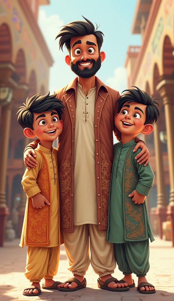 muhaammad Sachal and His 3 year old Son Asfand ali celebrating independence day of Pakistan with flags