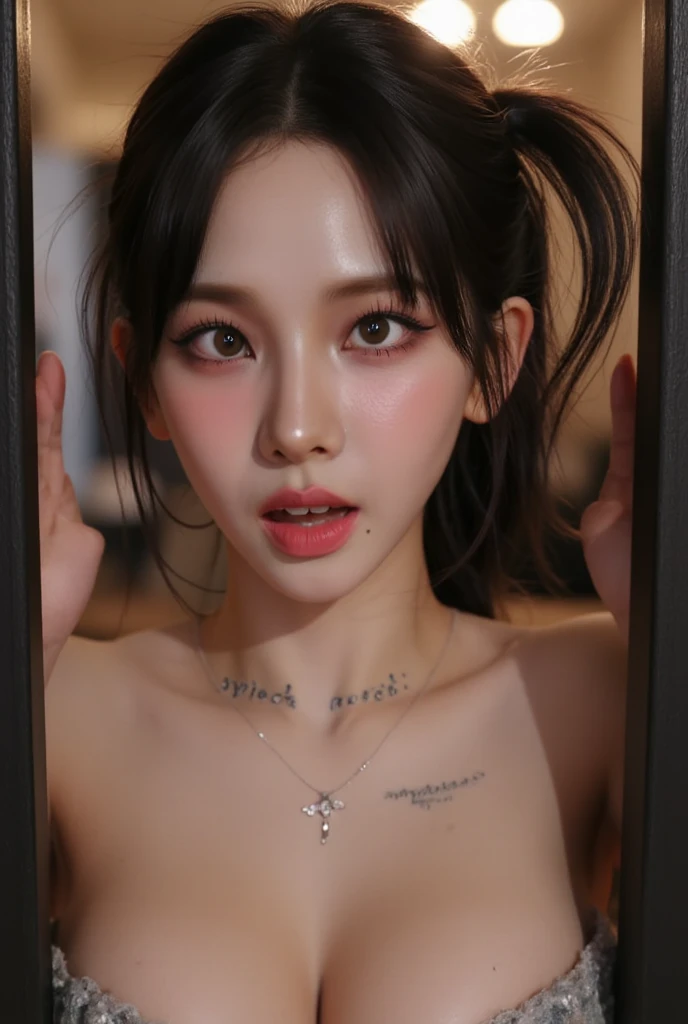 Highest quality, masterpiece, Ultra-high resolution, (Realistic: 1.4), RAW Photos, 1 Girl, Shiny skin, (Ultra-Realistic Details)), Portraiture, Global Illumination, Shadow, Octane Rendering, 8K, Ultra Sharp, big, South Korea details, Very intricate detail, Realistic Light, CGSoation Trend, Purple eyes, Glowing Eyes, To the camera, Neon Details,(Lighting on face:1.5)),((Delicately depicting the face:1.2)),((multicolored hair colors:1.5)),((Short Bob Hair:1.4),(((Completely naked))),(((nsfw)))