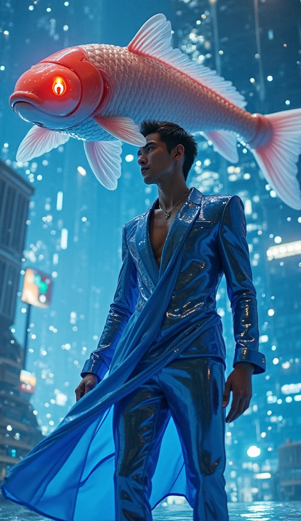 Blue Holographic Dragon 2 boy,closeup cleavage,Clear facial features and a delicate face,virile,delicated