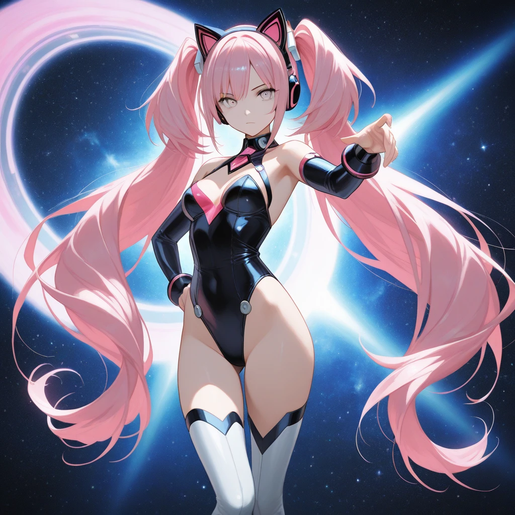 a cartoon girl in a pink latex outfit is posing, smooth anime cg art, trending on cgstation, render of a cute 3d anime girl, pixiv 3dcg, pink twintail hair and cyan eyes, painted in anime painter studio, photorealistic anime girl render, gynoid body, small curvy loli, thicc, guweiz, rin