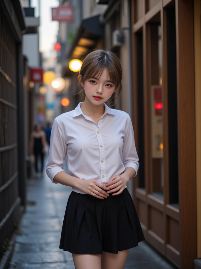 (8K, RAW Photos,Highest quality, High resolution:1.1), (Ultra-realistic:1.4),(Realistic, Realistic:1.3),(to lift up skirt:1.3),Realistic Face,Realistic Body,Realistic Skin,masterpiece,(cute:1.8), Cuties, Detailed black eyes,Innocent eyes,Cinema Lighting,Film Grain,((Medium Hair:1.1)),Cherry colored lips,Look Viewer,Open lips,Upper teeth, (Smiling Eyes:0.6), Eye focus ,Bokeh,young, 85mm lens, young,Portraiture,Photon Mapping,Radio City,Physically Based Rendering,Asian,