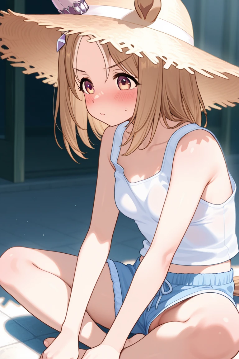 schoolgirls，pupils，sandbeach，比基尼，Bigchest，Overlooking，whaite hair，beach umbrella，Sunscreen