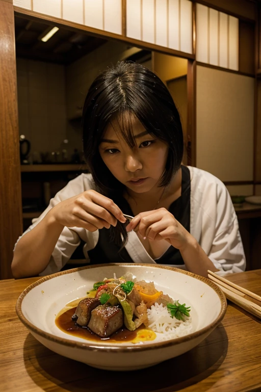 Shiroko was eating chicken in front of the house at night