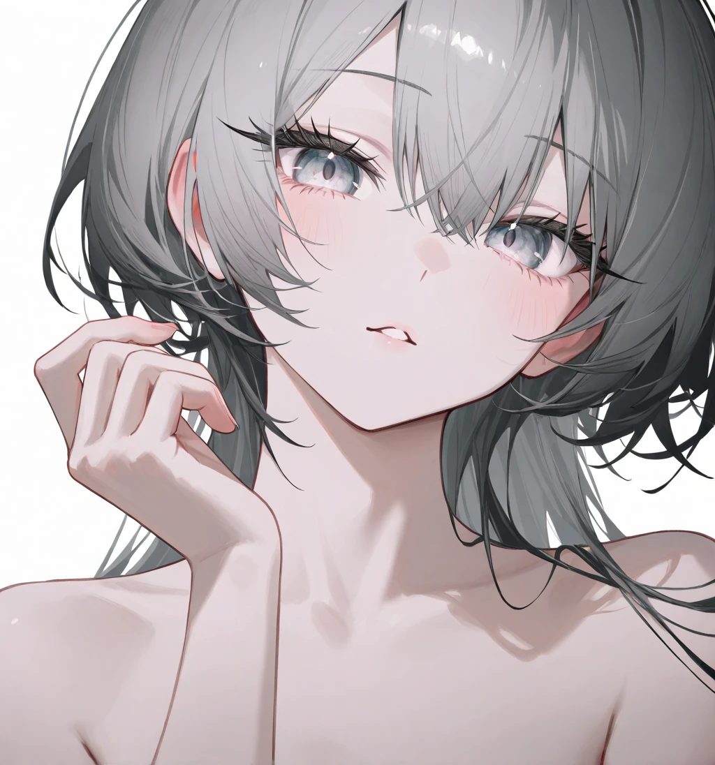 One person、masterpiece、Highest quality、Super detailed、High resolution illustrations、Improve skin quality、Increase eye appeal、Drawn in detail、Perfect body structure、Old woman、Are thin、Tall、Take off your clothes、Showing off her grey bra、Remove the bra、Flat chest、Small breasts、Skin blemishes、Skin wrinkles、Aged skin、Wrinkled skin、Fat on the stomach、On the road、blush、Embarrassing、Bad mood、Sweat it out、Sigh、Heat、Black eyes filled with tears、Look down、mole、胸にmole、Black and white hair color、