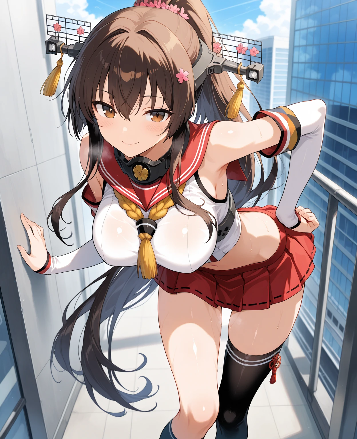 ((((perfect anatomy, anatomically correct, super detailed skin)))), 1 girl, japanese, 16 years old, volleyball player, shiny skin, watching the view, 
beautiful hair, beautiful face, beautiful detailed eyes, brown eyes, (middle hair:1.4, side ponytail:1.7), babyface, mole under eye, 
beautiful collarbones, beautiful body, beautiful breasts, beautiful thighs, beautiful legs, large breasts:0.5, seductive thighs, cameltoe, bare arms, bare hands, bottomless, break, 
((symmetrical clothinetallic)), (((buruma), sleeveless volleyball uniform)), break, 
(((((brown rope)), shibari:1.5, (shibari over clothes)))), ((arms behind back:1.5), breasts bondage, arms bondage), (((toys in panties))), 
((ashamed, open mouth)), (((m legs), squatting, spread legs)), break, 
(beautiful scenery), evening, day, ((volleyball gymnasium, volleyball cort)), 
(8k, top-quality, masterpiece​:1.2, extremely detailed), (photorealistic:1.2), beautiful illustration, cinematic lighting,