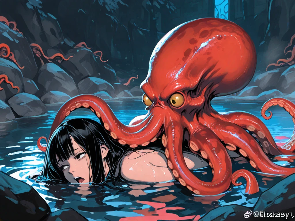 nsfw, 1girl, solo, (17-year-old), brown hair, short hair, wavy hair, nude, (large breasts:1.5), wet skin, beach, (Background is beach,(octopus:1.5), (2 octopuses:1.5), (giant octopus and small octopus:1.5), (octopus tentacle:1.0),([wetty: 0. 8|mucus]), crying face, open mouth, crying,glistening skin, (beautiful large breasts: 2. 0), (torn swimsuit 2.0), surrounded by numerous tentacles, octopus tentacles entwined around body, octopus tentacles entwined around hands, octopus tentacles entwined around legs, (Restrained girl), tentacles invading swimsuit, arms up, spread legs, straddling, ((octopus tentacles wrapped around breasts)),(cunnilingus),((kissing her vagina)), and tentacles invading vagina 1.2,(breast grab:1.5), breast sucking, restrained, sweat, saliva, pussy juice,((trembling)), rape, heavy breathing
