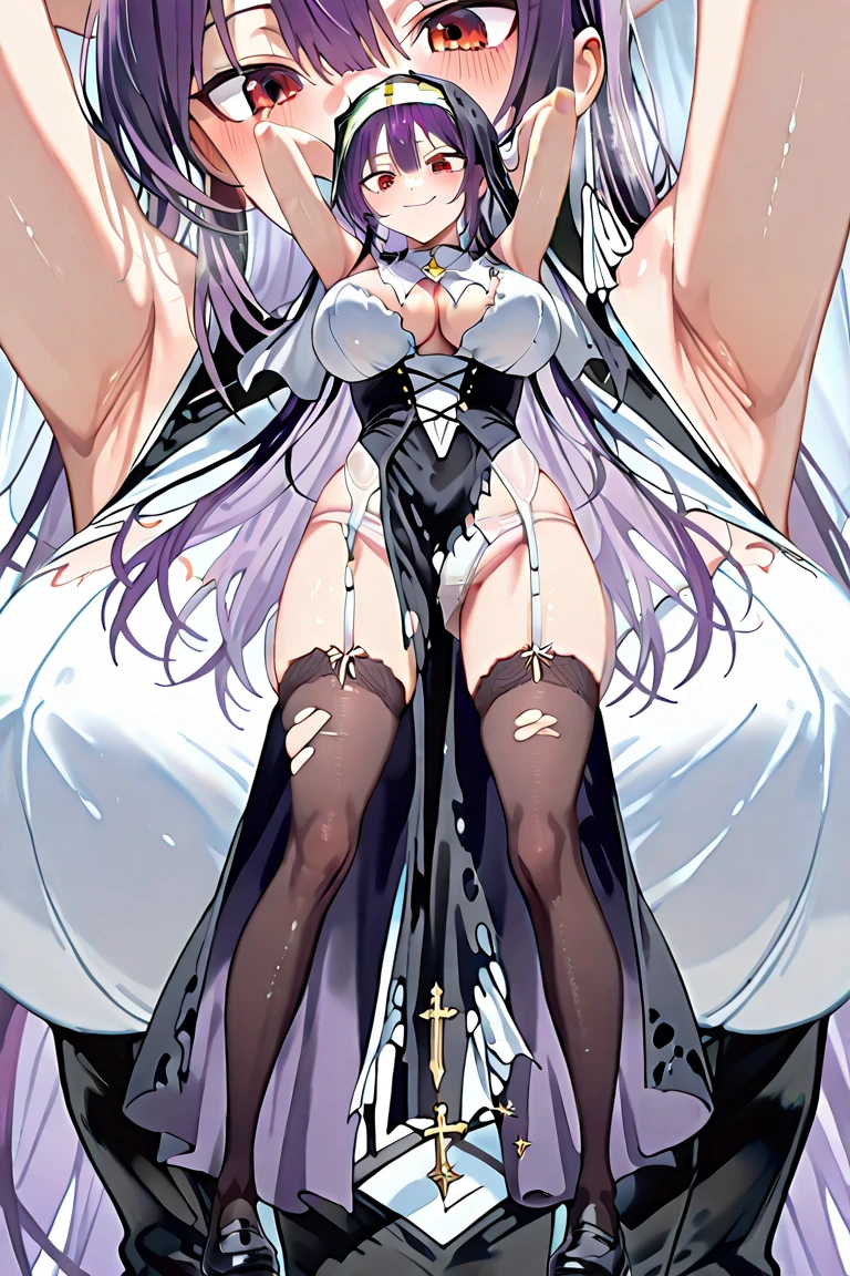 1girl, solo, looking at viewer, dakimakura, long white twintails, silver eyes, short in appearance, full body, masturbating, laying on white bedsheet, half naked, suggestive, (ahegao: 1.1)