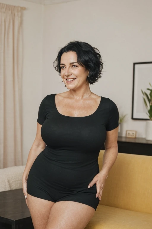 High quality, busty girl wearing tight silk shirt, big natural tits. Very seductive