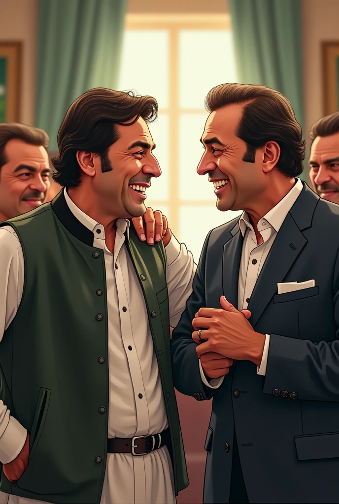 Rich people laughing Pakistan flg and some money her hand and Pakistan flag through into floor 3d imaje