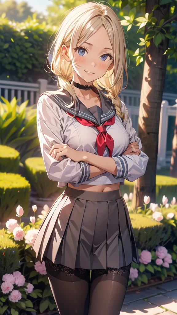 20 year old girl, mini skirt, a white blouse, Elf's ears, smiling,