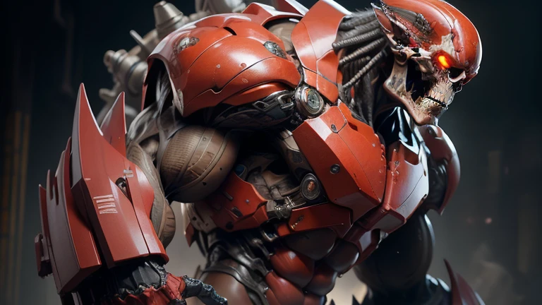 Biomechanoid, monstrous, terrible, with built-in rocket launchers, with sharp teeth, with intimidating eyes, Head-brain, 3D-rendering, hyper-detail, hyper-realism