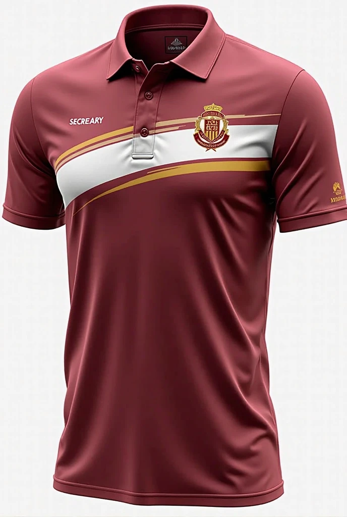 Olympic or sports polo shirt in maroon, white and gold