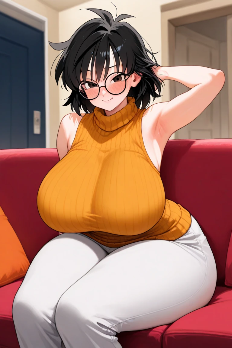 high-level image quality、masutepiece、4K,8K,Anime Cell Style,Best Quality, hight resolution,Holding a child、Feeding milk to a child、1girl in,torino_kazami,maturefemale,huge-breasted,Plump,Happy smile,livingroom、Sitting on the sofa