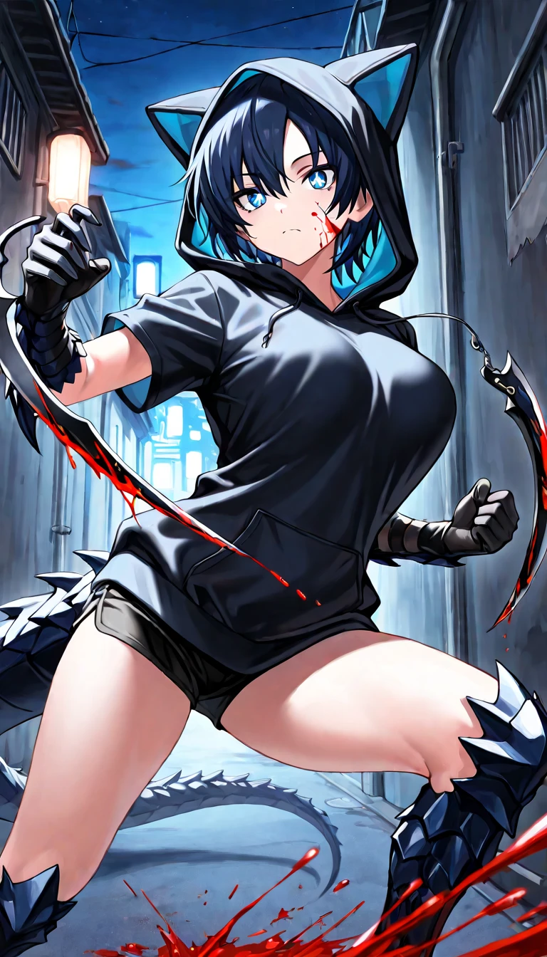 mulher jovem,short black hair , badass , full ancient armor,coxas torneadas,Evil Smile,juri han,chifres de cabelo,detalhes do corpo