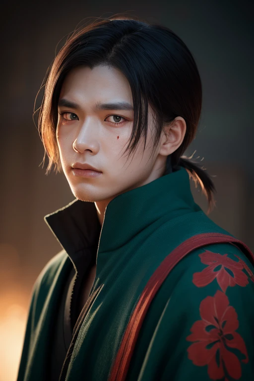 (tanjiro:1.5), (OriginalOutfit,earrings),((forehead_scar, red_and_black_hair, red_eyes)), (realistic:1.2), (masterpiece:1.2), (highly_detailed:1.2), (solo, one person, 1boy:1.5),<lora:Tanjiro:0.9>