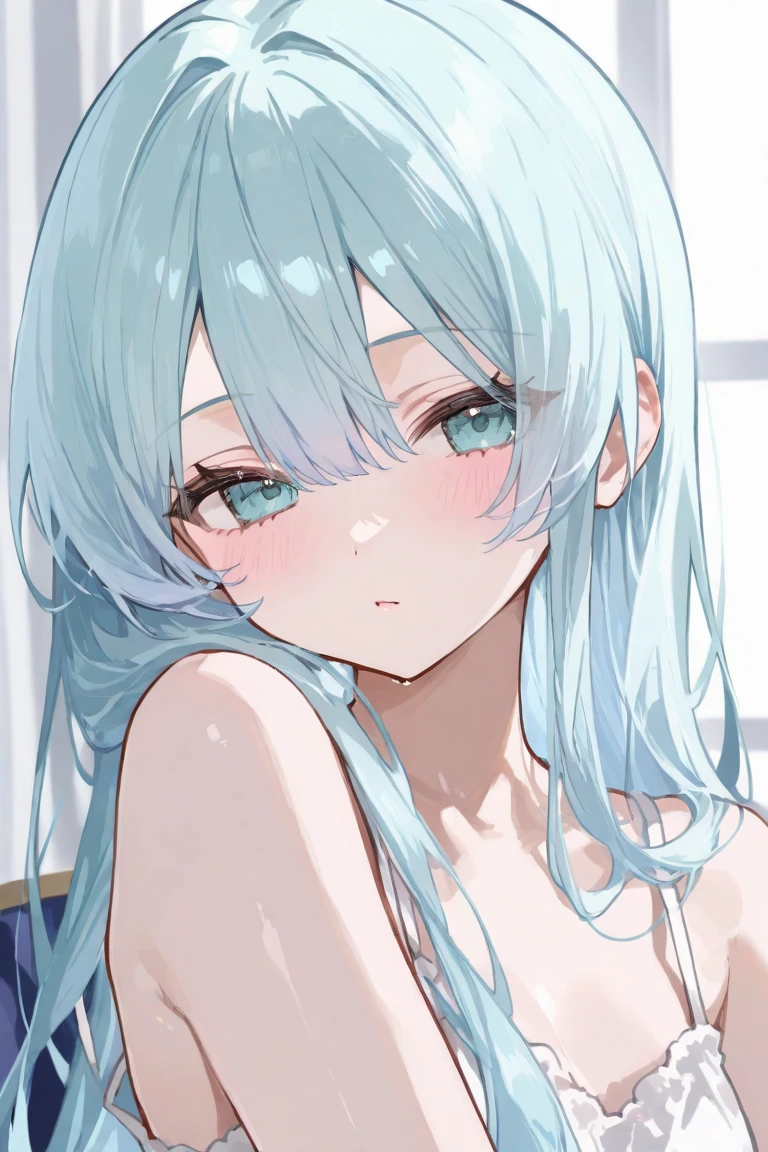 (girl,anime girl) wearing a hat (wallpaper,figure,Fine art:pencil:1.1,anime:muted) and (soft,Blurred,Flowing,Wavy) Blue Water (background,As a motif). The girl (big,Expressive:1.1) eye, (small,delicate) lips, and a (Hilarious,Contemplative:dream-like) Her expression. she has (length,Flowing:Silver) gently hair (Blowing in the wind, Frame her face) and (length,Obelisk:detailed) eyelash. The scene is (Brightly lit:Warmly lit) and (soft,nature:sunlight) Streaming from window, casting (subtle,kind) shadows on the girl's face and the surrounding area. The big picture is (high quality,4K:1.2,ultra-detailed,Realistic) (anime,figure) artwork, and (Vibrant,Vivid) colors and (shading,blend:1.1),((nsfw,full,nude,Completely naked))、Spread your hands