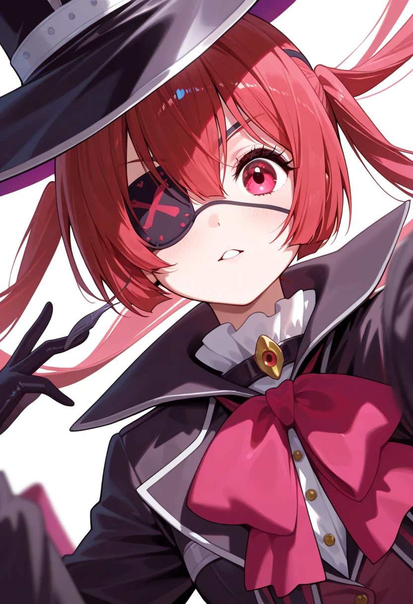 a beautiful girl with red hair wearing a black dress, detailed facial features, bob haircut, full body illustration, woman wearing a long black and red coat, solo character, white background, anime style, highly detailed, photorealistic, 8k, best quality, masterpiece, blue eyes, short hair