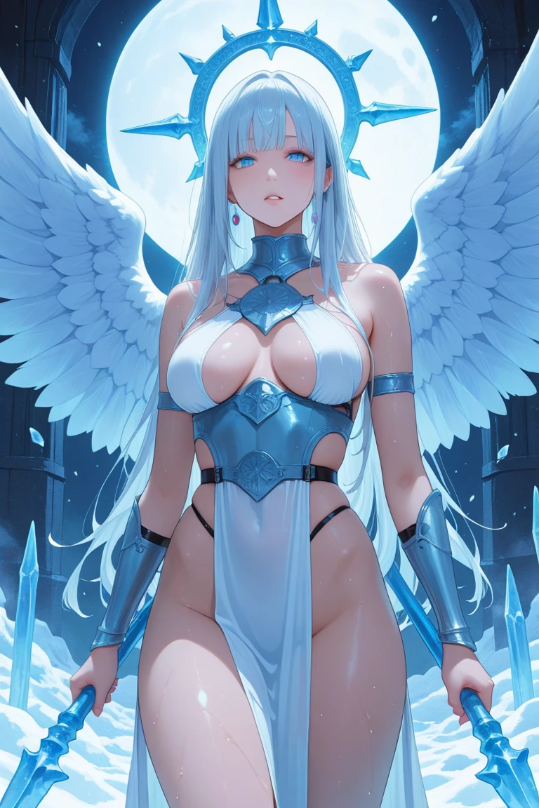 beautiful curves、Girl with well-proportioned limbs、Enhanced by the best shadows and realistic lighting、Create breathtaking masterpieces with amazing ray-traced effects。small tits 、Exposed cleavage、face perfect、luslous skin、And beautiful eyes、Big ass、(thighs thighs thighs thighs:1.5)、Panties that dig into the crotch、Smaller chest、The whole body is exposed、angelicales、celestial realm、Heaven、Angel wings、feather、Deities々Right、