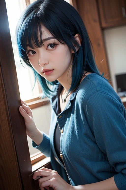 Top Quality, Ultra High Definition, (Realistic: 1.4), (Detailed Beautiful Girl: 1.4), (Medium: 0.8), Viewer, Detailed Facial Details, Beautiful and Detailed Eyes, (Blue Hair | Pink), Green Eyes, Smile (Makeup: 0.4), Red Lips, (Full Body, Seated, Beach), Highly Detailed Clothing, (ulzzang-6500-v1. 1:0.3) \ Crawling on all fours