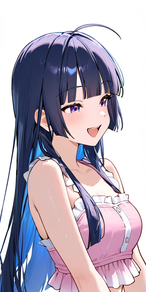 KUROKAWANAGIKO, DARK BLUE HAIR, BLUNT BANGS, LONG HAIR, RED EYES, , live stage, large Breasts, nsfw,, (wearing nothing: 1.5), solo Nipples,