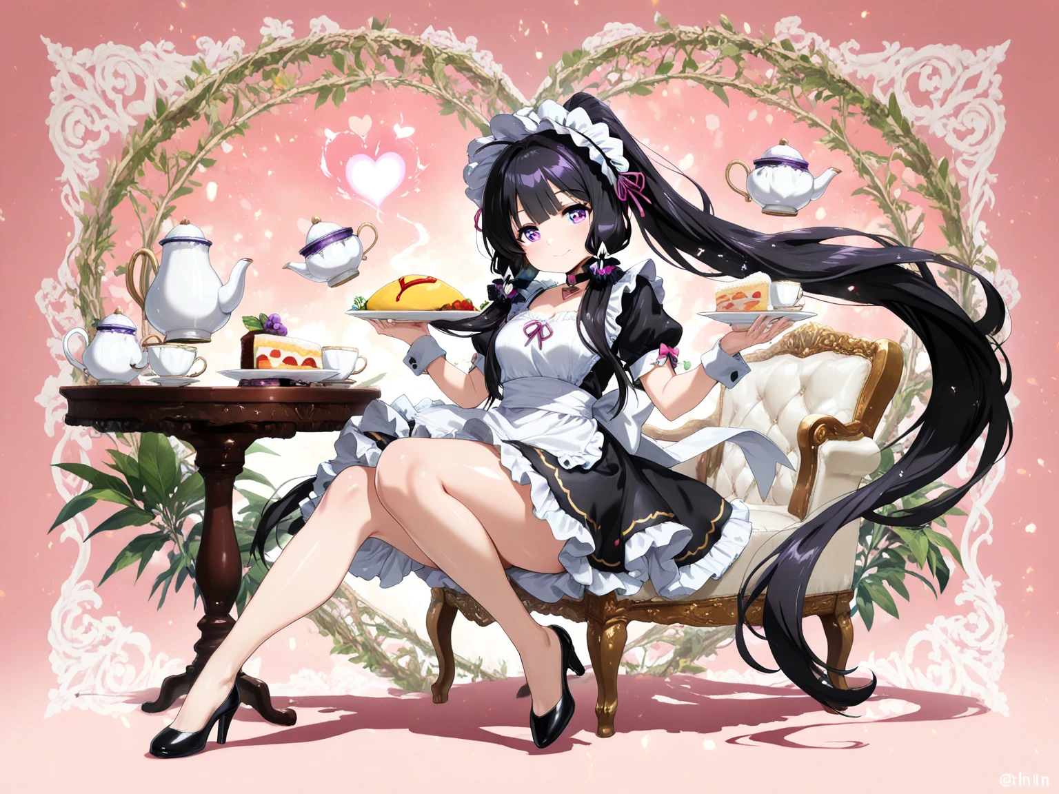 [(white background:1.8)], (isometric:1.0), double exposure, lace, wide shot, full body,//1 girl,(lop rabbit), lop bunny sorceress in tea party, (long floppy bunny ears going down,) wearing a big hat, cute and happy, surrounded by vibrant colors and colorful splashes - a true masterpiece! surrounded of cute magical flying items like potions teacups, spoons