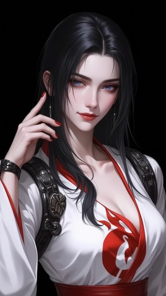 a man, black, crimson, blood, demon, bad, queen, very high quality, very high detail, high quality eyes,