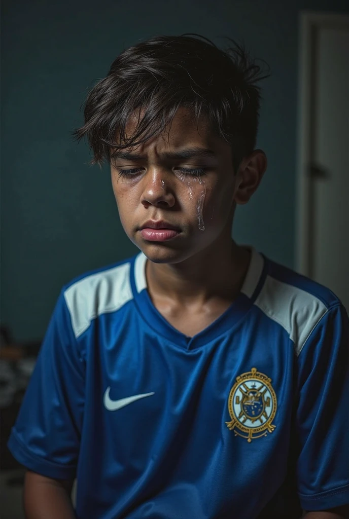 crie um menino  triste vendo outros meninos jogando futebol