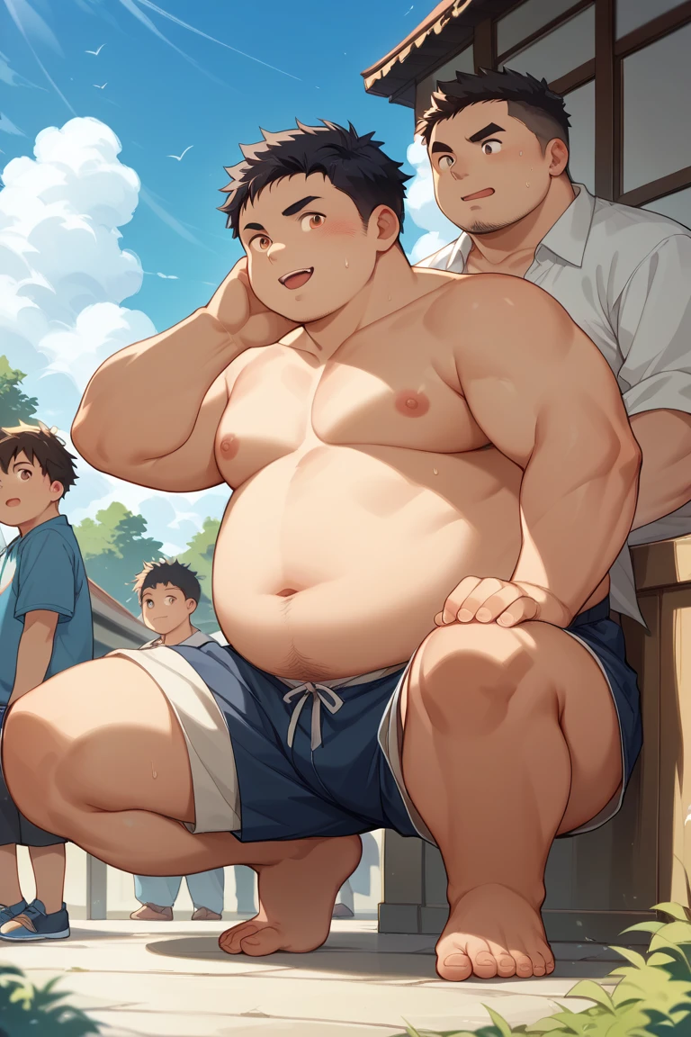 beautiful, ((chubby)), (very short hair),(tomboy), () (pudgy face), (naughty) (high school students) , (plump), ((young)), (androgynous), (boyish), (handsome), (thick), (shota)erweight), (by hinahara hajime), (by daichi kouta), (beefy), (nipples), ((little brat), (naughty brat), (へそ), (ぽっちゃりした体), (sumo)