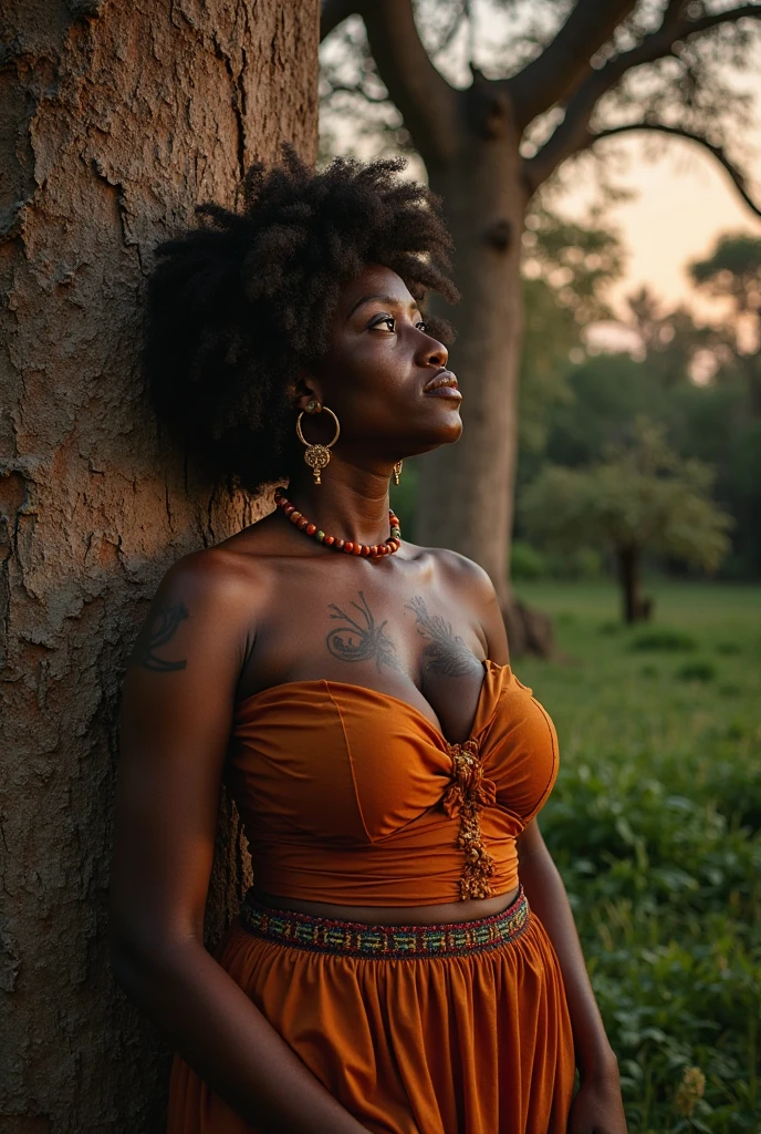 Naked javanesian thick milf, early 20s, batik headscarf, in a rice paddy, mountain range, sunset, close up