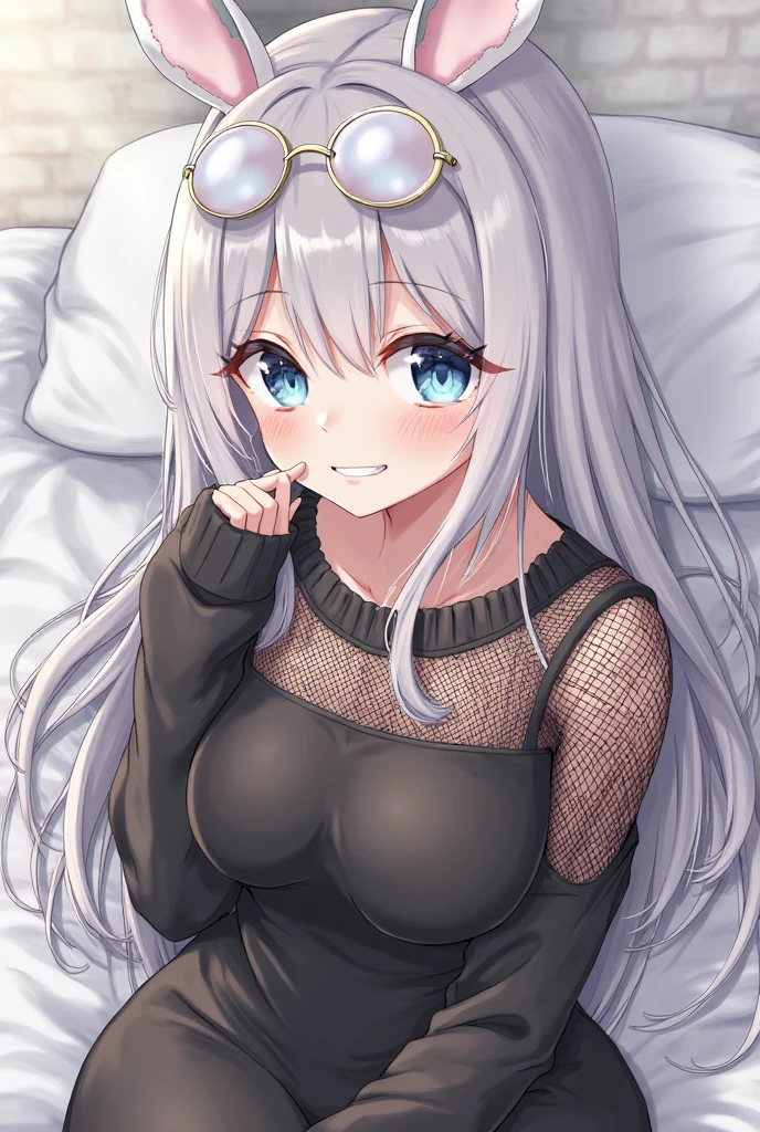 (highest quality、high detail:1.1、Very attractive adult beauty、Adds intense highlights to the eyes、Beautiful woman full of adult charm、perfect anatomy、I hear a silver voice、long hair、shiny hair、fluorescent lip gloss),1 girl, alOne, realistic、Please tilt your head slightly, short and shiny hair、  knit sweater、Big eyes、eyelash、face is a little red、embarrassing)、Big eyes、Give your students very powerful highlights、(huge breasts:1.4}、very big breasts、very beautiful beauty、show me your ears、long neck、smile a little、beautiful teeth、open your mouth and smile、heart shaped eyes))、28 years old、very cute super model、standing pose、sexy pose、One&#39;Home、Man's room、