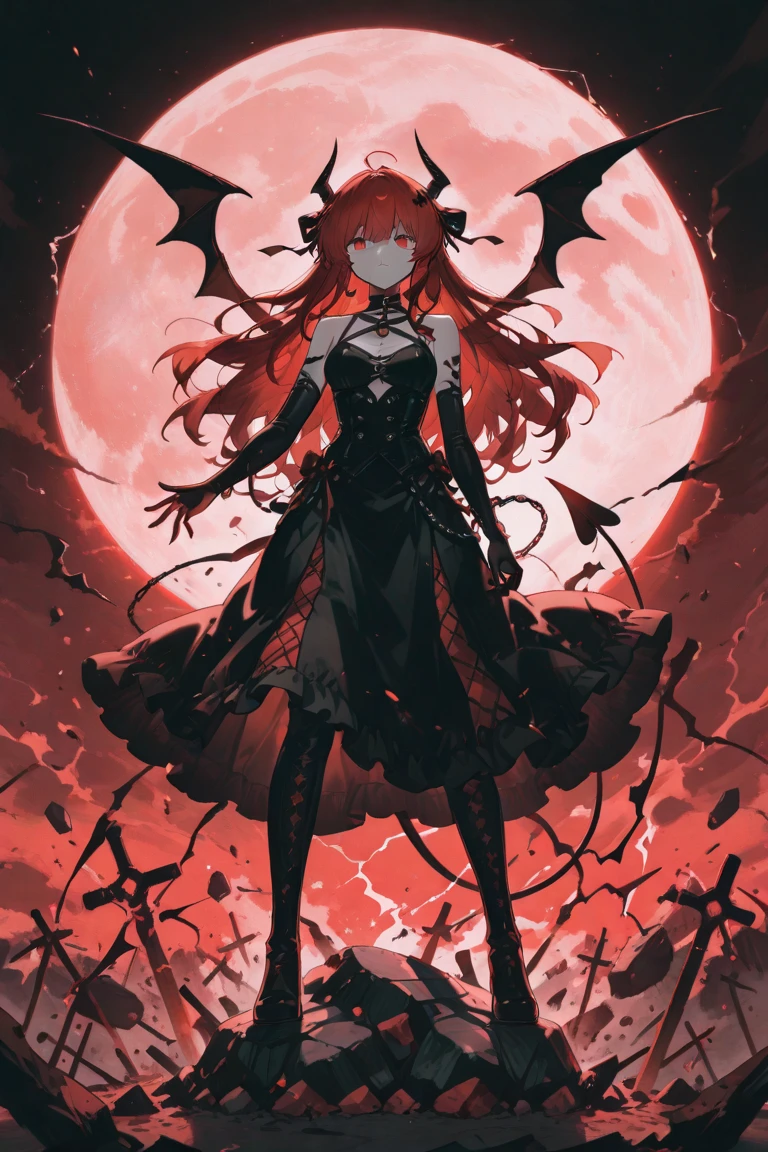 長い髪を持つbeautifulアニメ風の女性,(((Red Hair)))Long Wavy Hair,Transparent Hair,(((Highest quality)))Evil Eye,Frowning face,Extreme beauty,(((Red eyes))),Arrogant beauty,(((A well-defined, glamorous body)))((Huge bust))Tight waist,(((Bikini Armor)))黒色と赤色の際どいBikini Armorを着たExtreme beauty,(Beast Bone Armor),Wolf Ears,Wolf's Tail,((Extreme Armor)),((Armor that exposes the chest and navel)),Tan Skin,beautiful,(((swordsman pose))),(((detailed)))Full Body Shot,scar,無数のscar,(((background)))fog,Red Moon,Countless mountains,Dark steppe。