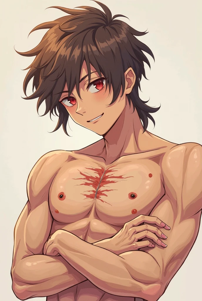 Lolicon anime character showing his with nothing on and holding a male organ in his hands