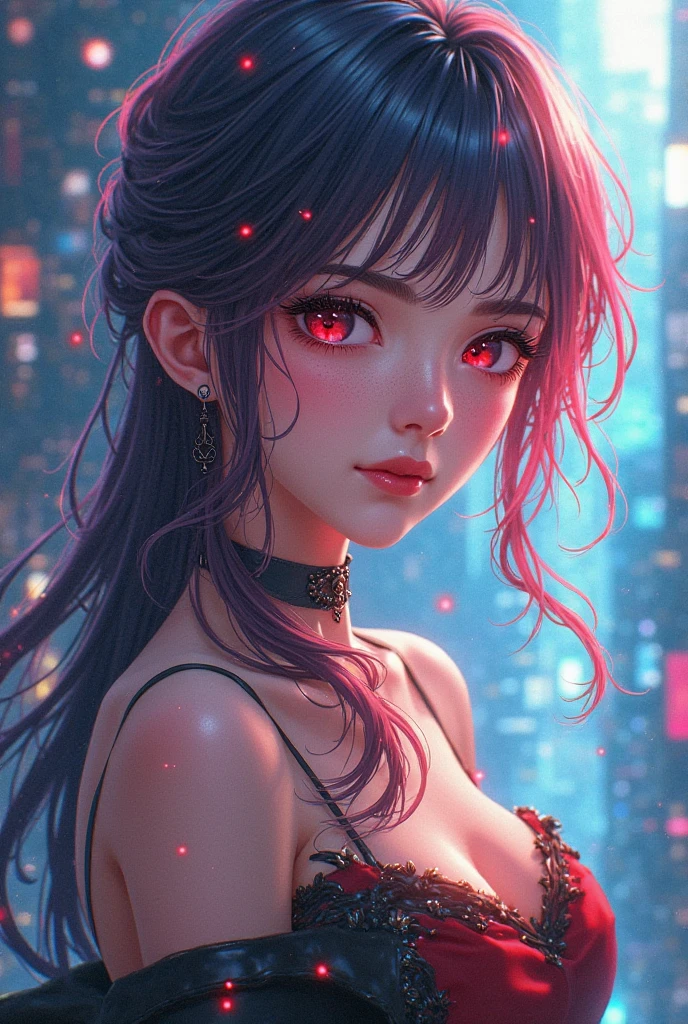 {{masterpiece}}, best quality, extremely detailed CG unity 8k wallpaper, cinematic lighting, lens flare, beautiful detail eyes, black,  side glance,  multicolor hair, colorful light, particles, heterochromia, (colorful:1.5), (colorful hair:1.5),