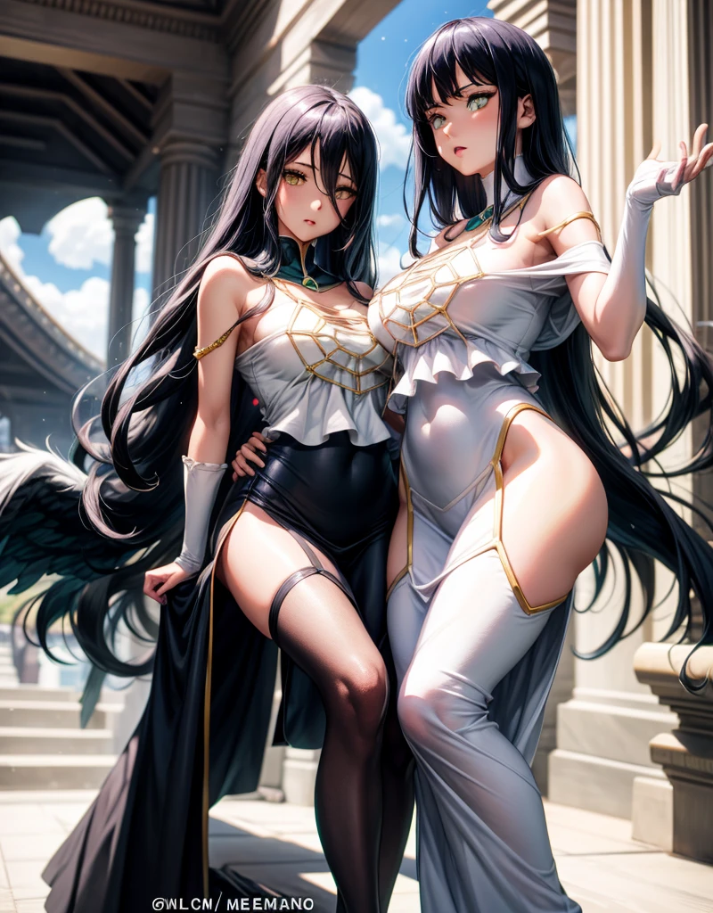 (fiche de conception de personnage, same character, Devant, side, de la), ((Extremely detailed illustration)), high resolution, des mains parfaites à cinq doigts, visage parfait . Deux filles de 25 ans,Soeurs jumelles, avec de gros seins et des mamelons qui pointent, vêtu d'une combinaison rose en latex (spandex) style hentaï ouverte aux parties intime, the scene shows her caressing her breasts, back bent facing the audience, angle de vue multiples, seductive and explicit, corps voluptueux et musclé, legs spread, plaisir intense écrit sur son visage, eyes rolled upwards. NSFW❤️💕💖💋