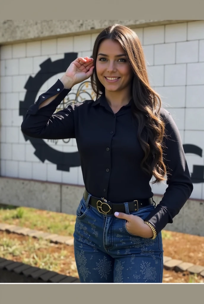 ((masterpiece,best quality)), 4k, highres, 1girl, solo, smile, brown dress, (perfumer outfit2:1.2), beautiful brunette woman in her 20s, wearing slayer t shirt and short denim shorts, smiling seductively while looking directly into the camera.