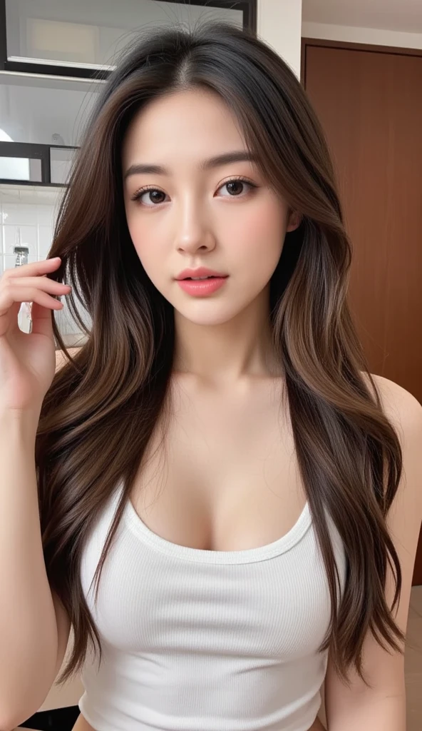 ((Best Quality, 8K, Masterpiece: 1.3)), 1 Girl, Slim Abs Beauty: 1.3, (Hairstyle Brown Hair Shortcut, Big: 1.2), Dress: 1.1, Super Slender Face, Delicate Eyes, Double Eyelids, Smile, Home, Raw Photo