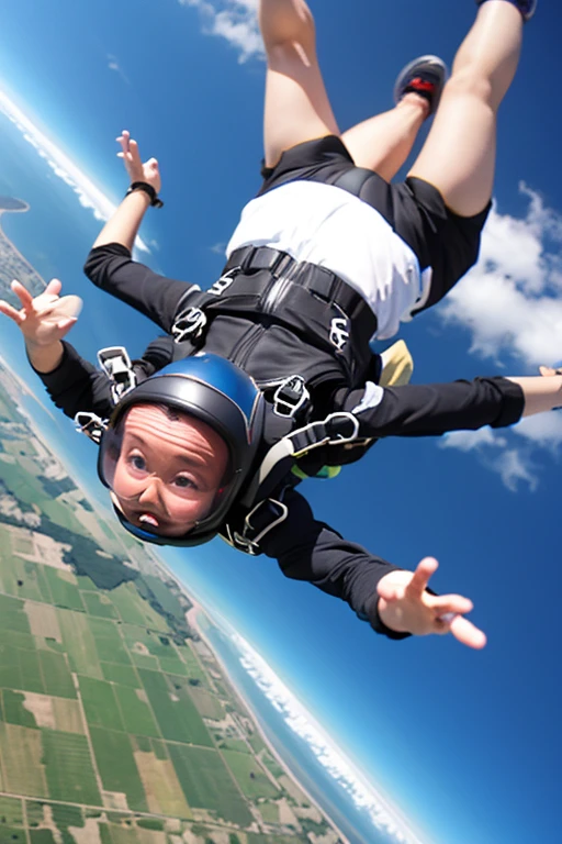 Exciting pictures of skydivers, teenage girls, completely naked. Skydiving freely above the clouds in the highest sky, vast and limitless in every direction. The skydiver's body is in a stable stance with arms and legs extended. The ground below was just a blur, giving off an exciting feeling of height and speed. The skydiver's face was full of excitement and joy.