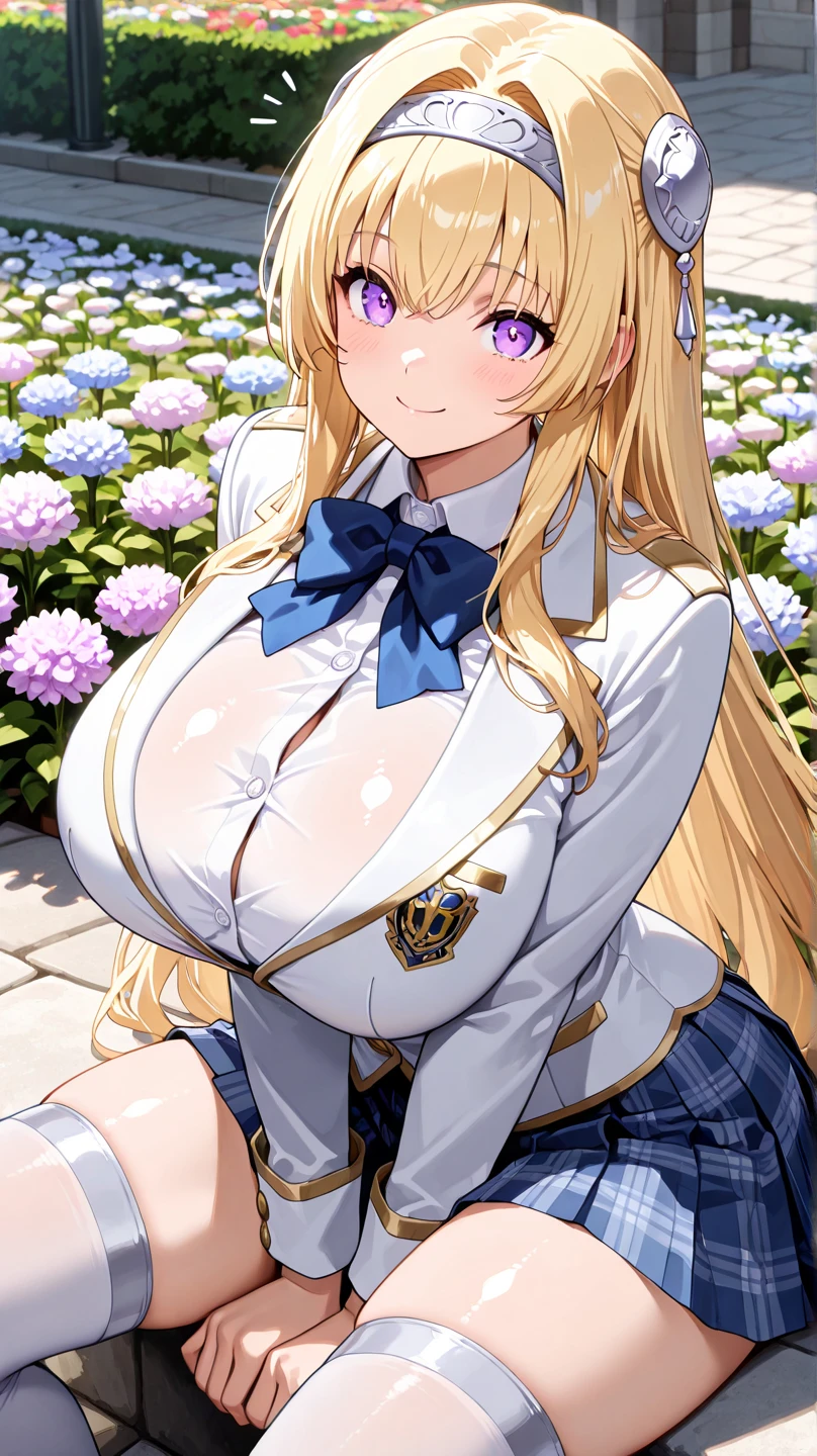 beautiful woman，Folk Girl，blonde with blue eyes，Wear a rococo ball gown to look elegant. Decorated with a long, fluffy skirt.,Beautiful rococo style evening gown with amazing details. Complete with a long skirt with large ruffles.，countryside，countryside，beautiful scenery，European Middle Ages，smile with teeth，forehead，forehead exposed，very big breasts，ear nipple ring，side waist slit，tights，mitt，((side chest))，Lace panties，Panties，((big tits))，(pubic bone)，(Hold your hands on your chest.)，(Elf Princess), rift, visible chest, Show your breasts, open chest, I see bulging nipples,,(((large areolae:1.4,pink,The nipples are clearly visible...))),
