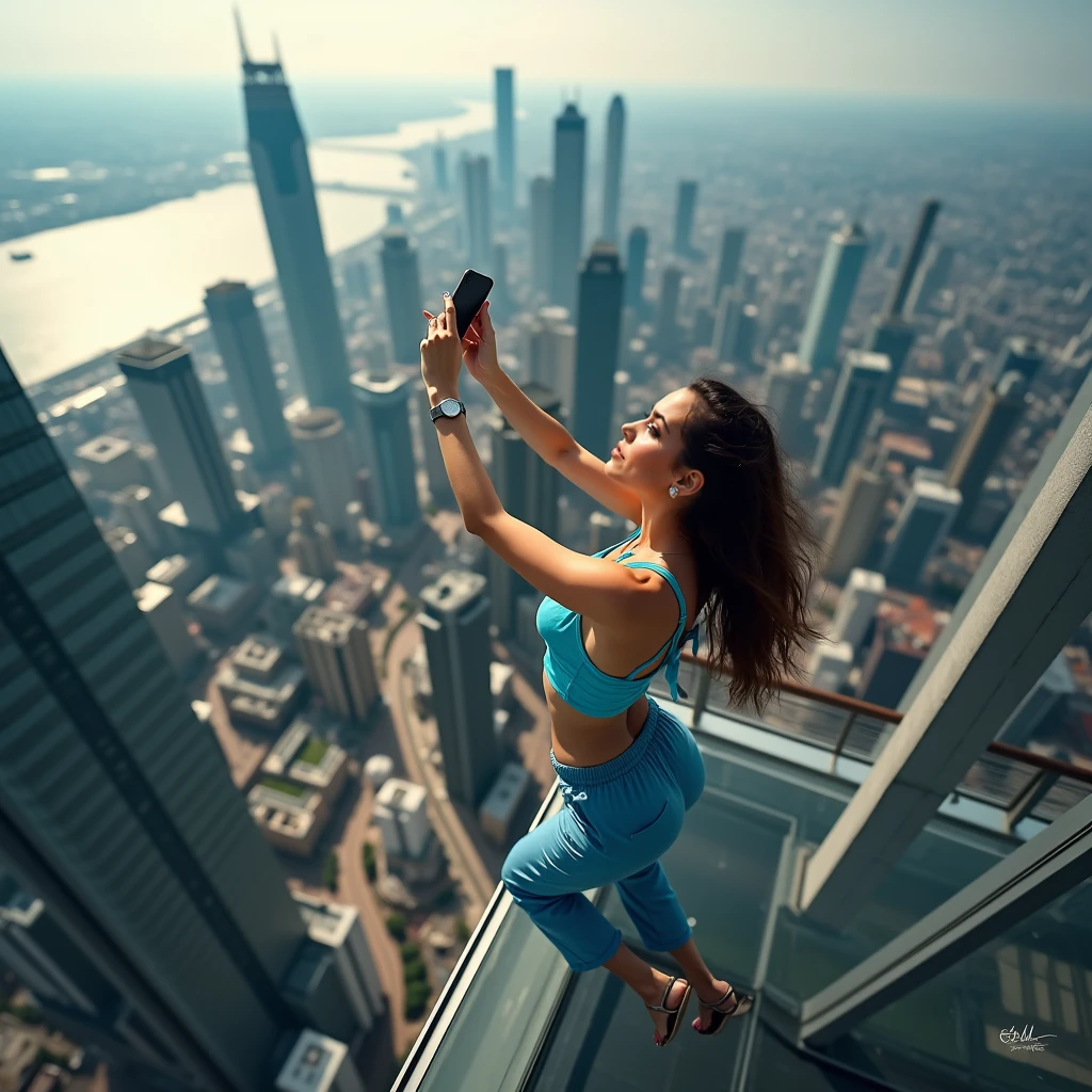 There is a fifth of the forest around，The sky is colorful，Located on the 108th floor of Shanghai Tower on the Bund in Shanghai，Five 11-year-olds, Delicate noble girl in bikini frolicking in the pool by the floor-to-ceiling windows，High-altitude helicopters fly by from a distance