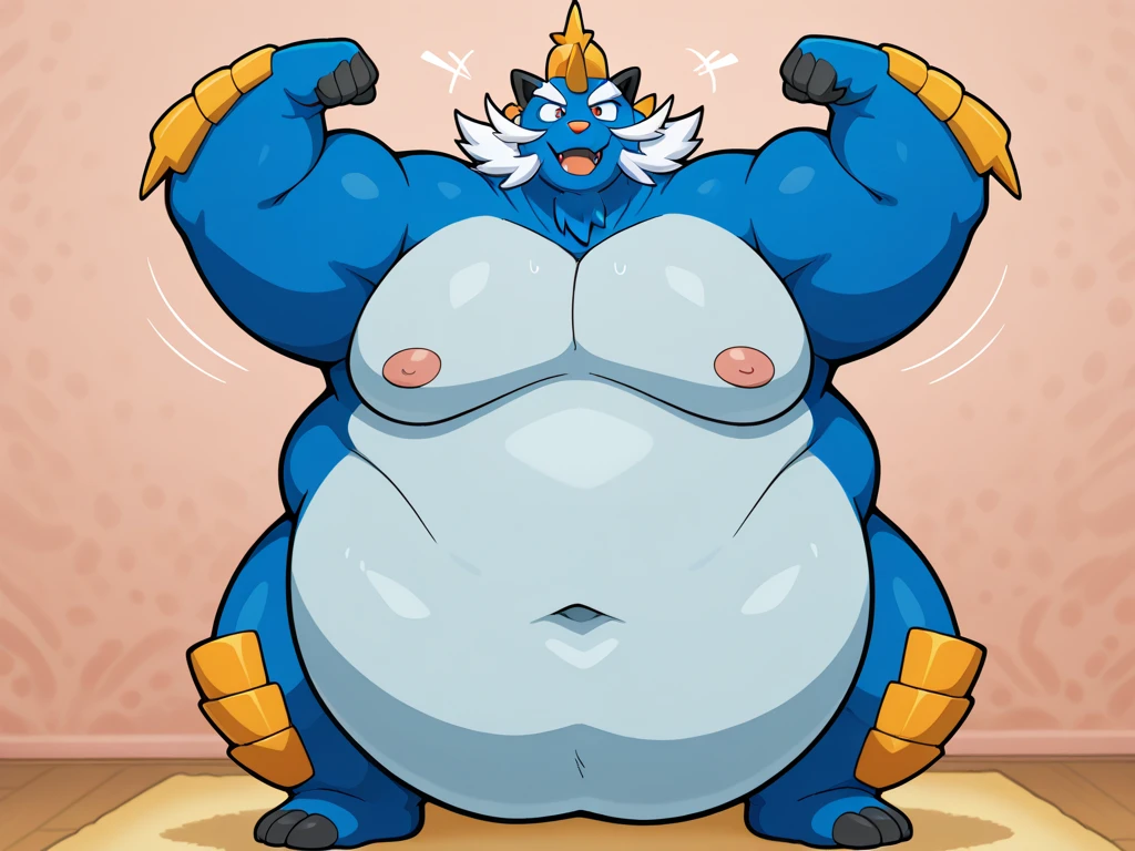 blue genitalia,solo,male people,chubbiness,small fat,Bare-chested,victory pose, solo, Detailed pubic hair, A high resolution,, tmasterpiece,Excessive obesity,Obesity in the extremities,Lift your feet,foot in the air,Correct body proportions,overweight,男子气概,oumi,Tatsuki,qinglong