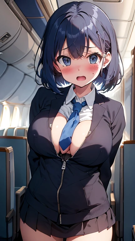 (1 person、alone:1.1), Beautiful woman, Anatomically perfect body, Slender、(stewardess、Cabin attendant), (Japan Air Line uniform、Jacket、Pencil Skirt:1.1)、(Look down:1.2), (detailed panty:1.3), (Pussy juice:1.2)、20-year-old、(Highest quality)、Black Hair, (Half Up:1.1), On the plane、(8K, High resolution)、(shy:1.4)、medium breast, Thin legs、Small Ass、(steam:1.1), (embarrassed:1.3), show off nipples under shirt、sit、(knees to chest、Bend your knees), High heels、Sad face