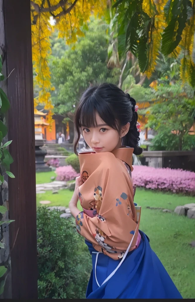 Kyoto, 1931. a little ((((11 years old)) Sayuri)), Outstandingly beautiful, Not wearing a shirt, delicate face, porcelain skin, expressive eyes, next to the river, holding a coin, ((smile with hope)), ((Hairstyles of the 1930s)), color