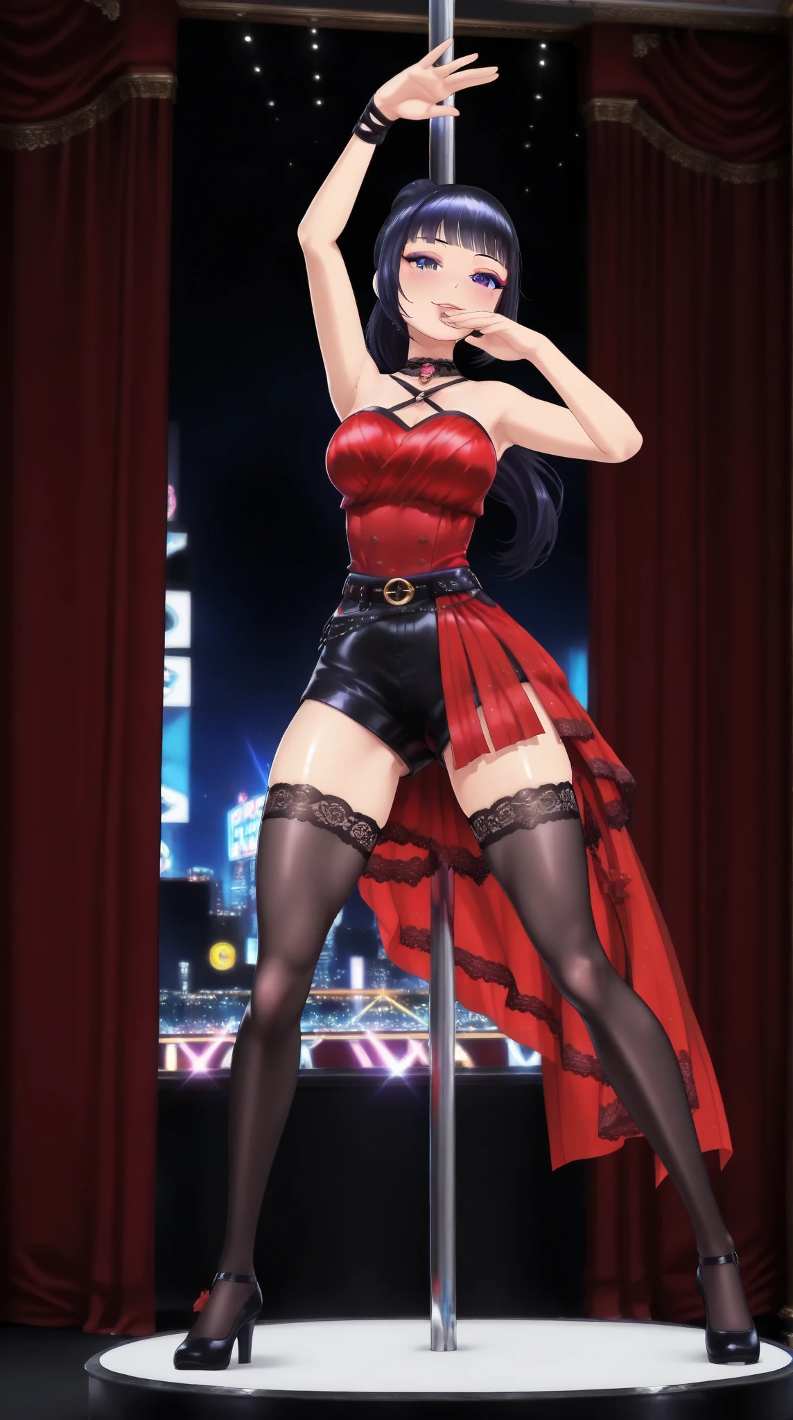 woman,20-year-old,,party venue,night,(((Bunny girl))),open mouth smile((Fishnet tights))(high heels),((black hair)),blush、Tele face,
