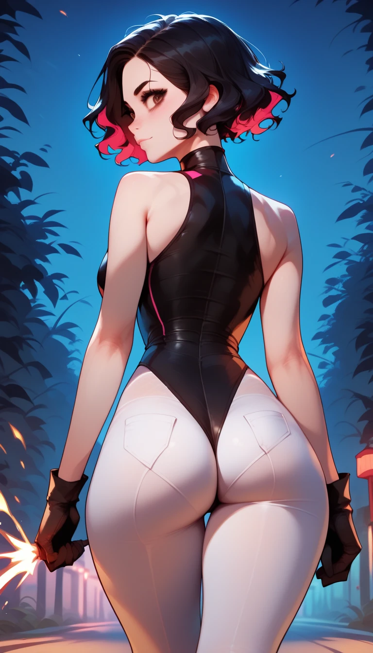 redhead woman , From behind, Look at the enchanted forest that is getting darker and darker，比基尼，big cuvy hips，Bare buttocks